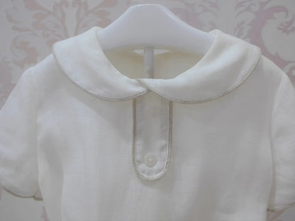 Conjunto camisa lino beig cuello bebe y bombacho tostado - PARDALETS