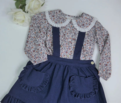 Pichi vaquero y camisa flores marrones - PARDALETS