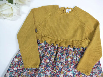 Vestido floral y mostaza de lana con volantes - PARDALETS