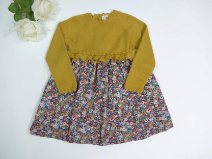 Vestido floral y mostaza de lana con volantes - PARDALETS