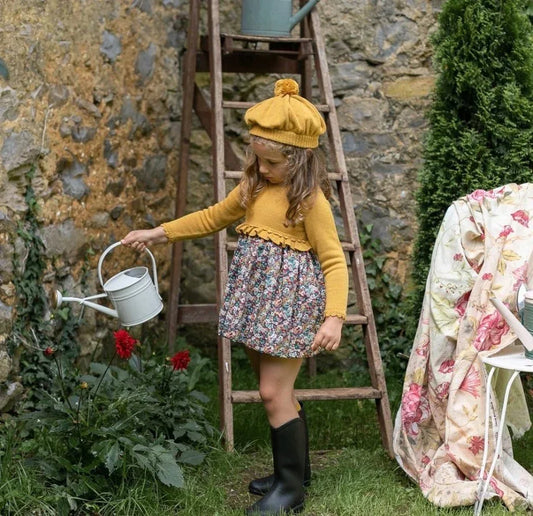 Vestido floral y mostaza de lana con volantes - PARDALETS