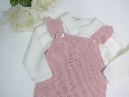 Pelele de lana rosa empolvado con jersey blanco roto - PARDALETS