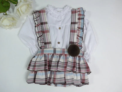 Conjunto braguita volantes con tirantes y camiseta blanca - PARDALETS