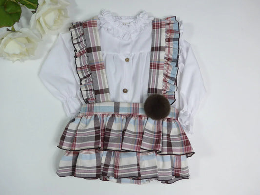 Conjunto braguita volantes con tirantes y camiseta blanca - PARDALETS