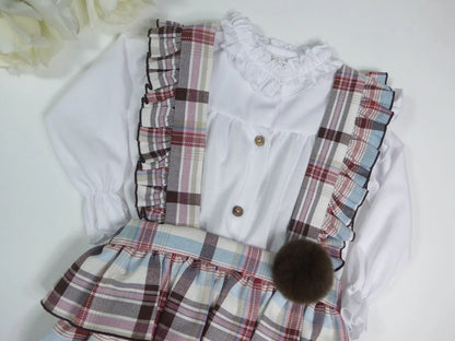 Conjunto braguita volantes con tirantes y camiseta blanca - PARDALETS