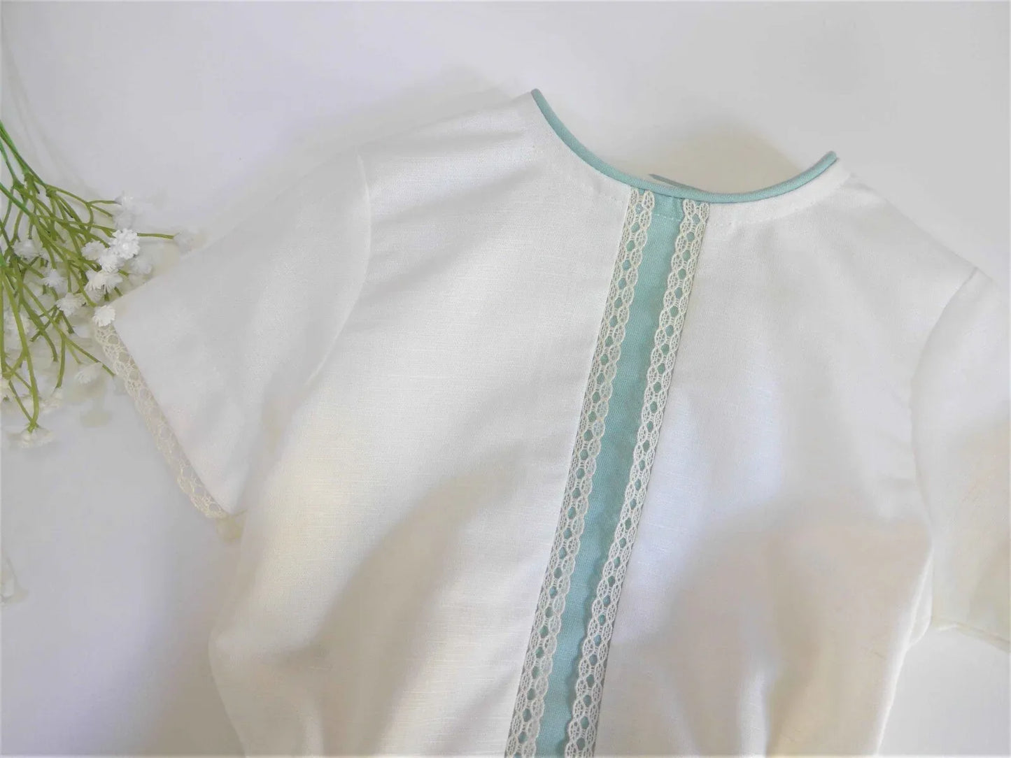 Conjunto camisa beig y bombacho lino verde empolvado - PARDALETS