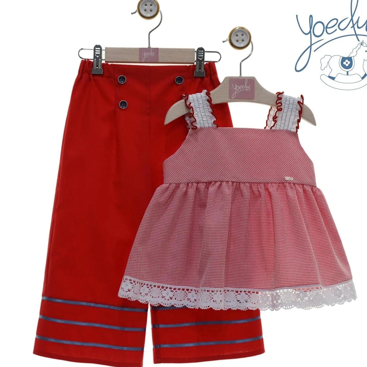 Conjunto camisa vichy y pantalón palazzo rojo "Faros" - PARDALETS