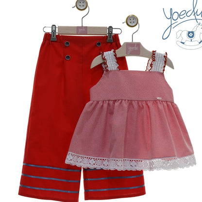 Conjunto camisa vichy y pantalón palazzo rojo "Faros" - PARDALETS