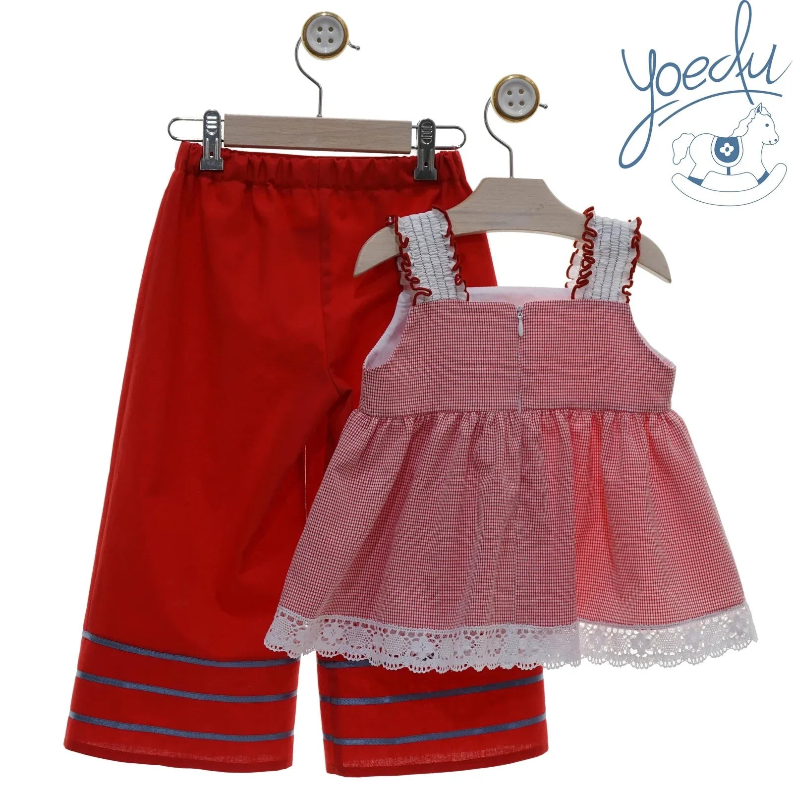 Conjunto camisa vichy y pantalón palazzo rojo "Faros" - PARDALETS