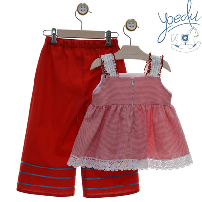Conjunto camisa vichy y pantalón palazzo rojo "Faros" - PARDALETS