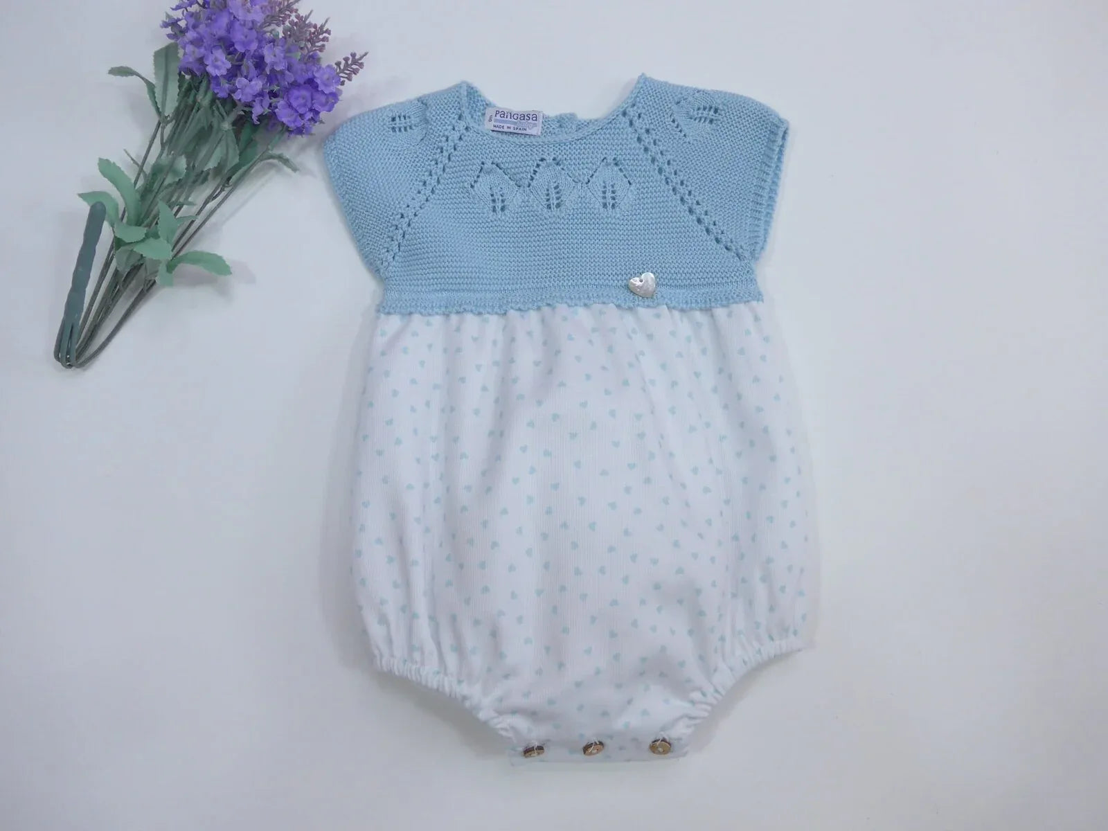 Pelele algodón verde agua estampado corazones - PARDALETS