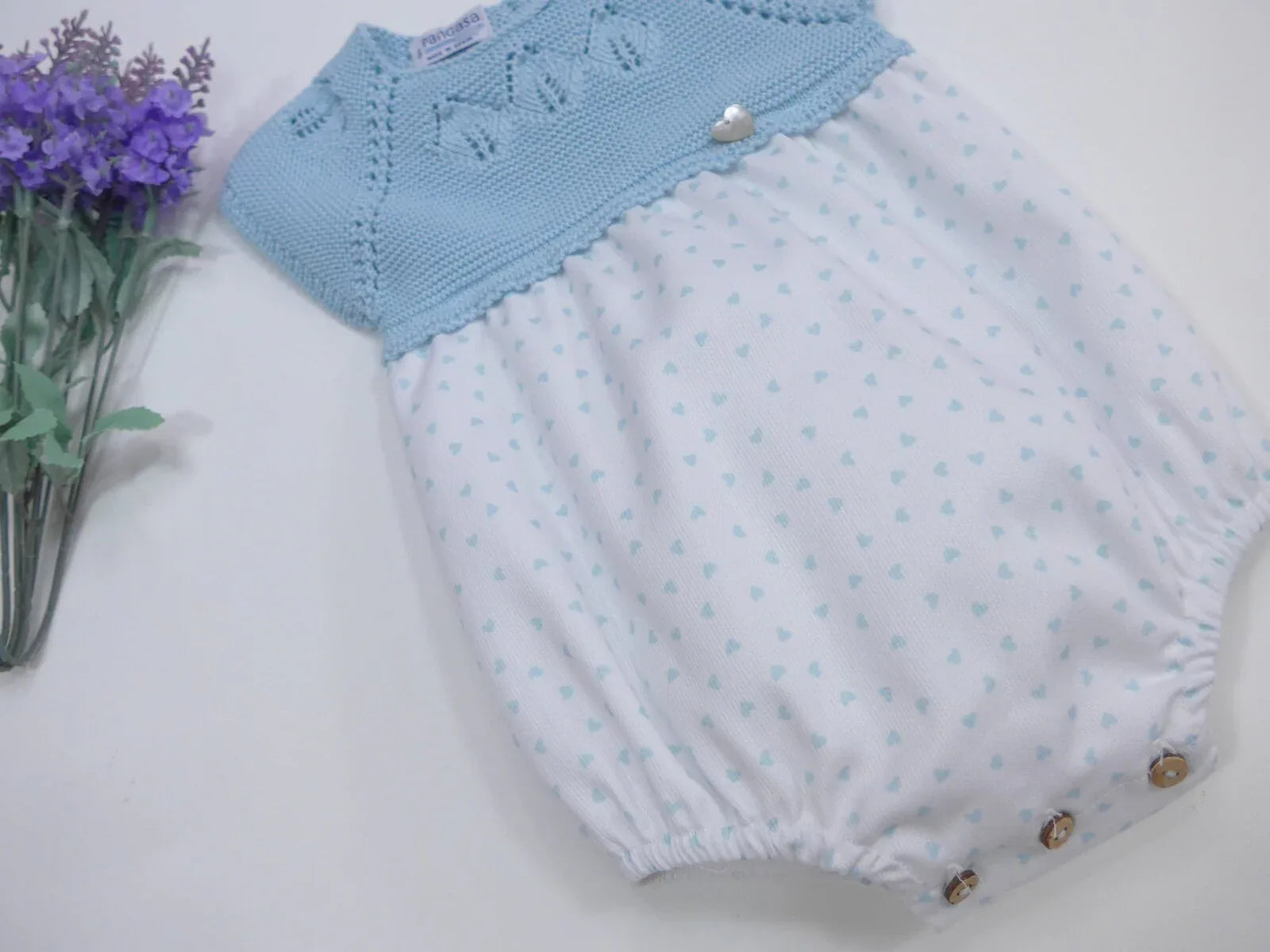 Pelele algodón verde agua estampado corazones - PARDALETS