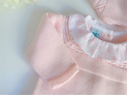 Jubon y polaina algodón rosa bebé cuello volante - PARDALETS