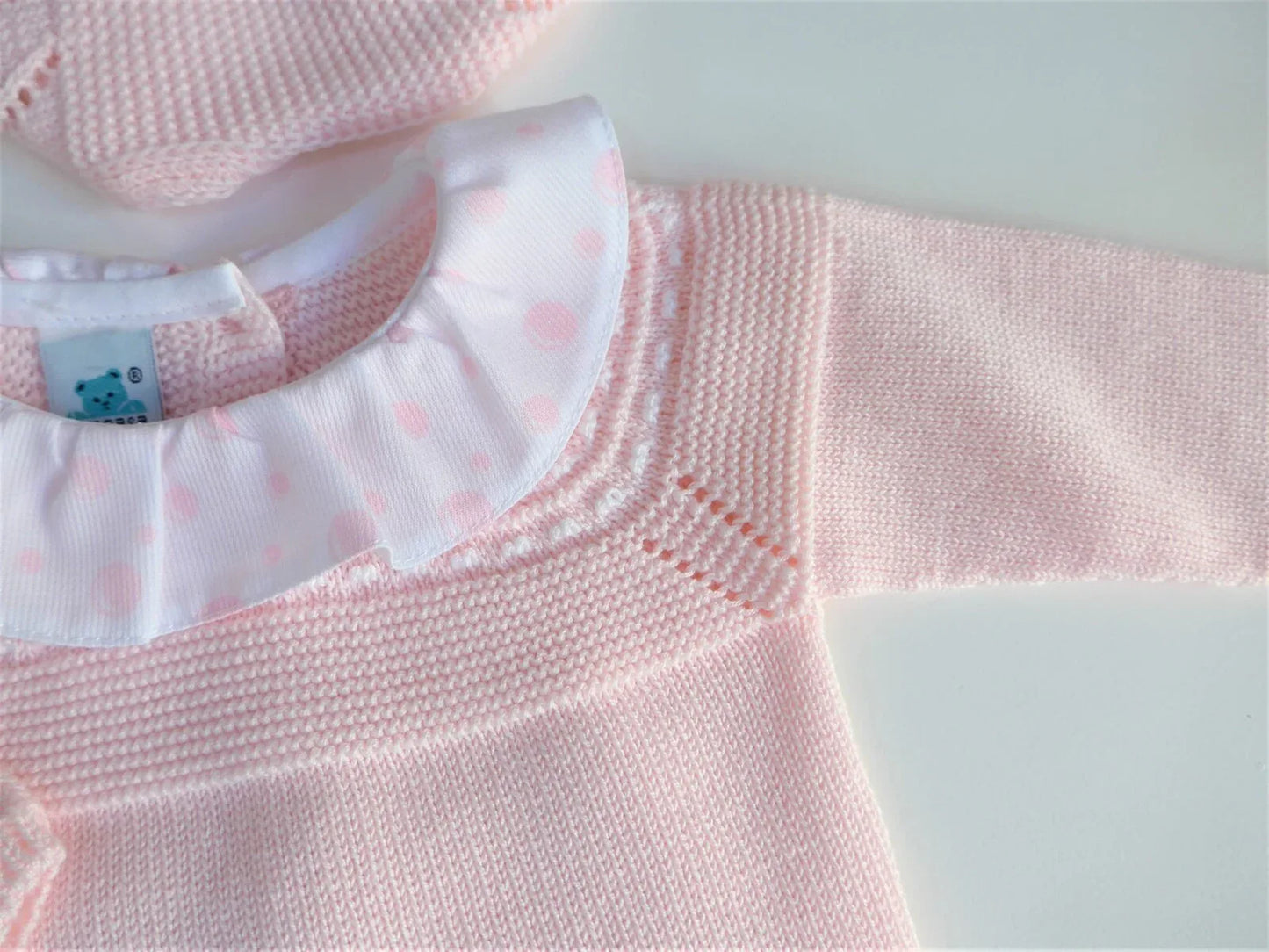 Jubon y polaina algodón rosa bebé cuello volante - PARDALETS