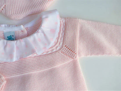 Jubon y polaina algodón rosa bebé cuello volante - PARDALETS
