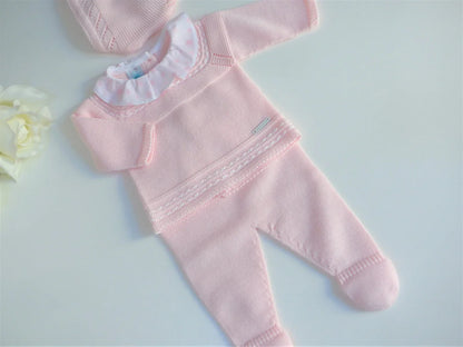 Jubon y polaina algodón rosa bebé cuello volante - PARDALETS