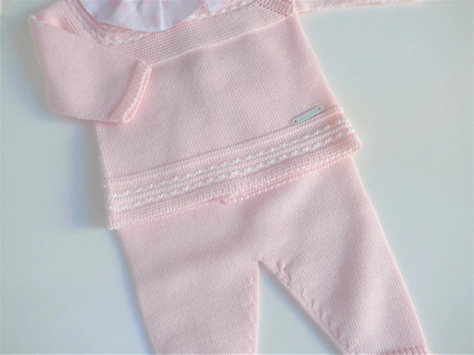 Jubon y polaina algodón rosa bebé cuello volante - PARDALETS
