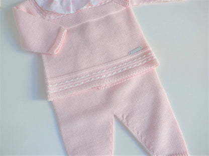 Jubon y polaina algodón rosa bebé cuello volante - PARDALETS