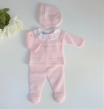 Jubon y polaina algodón rosa bebé cuello volante - PARDALETS