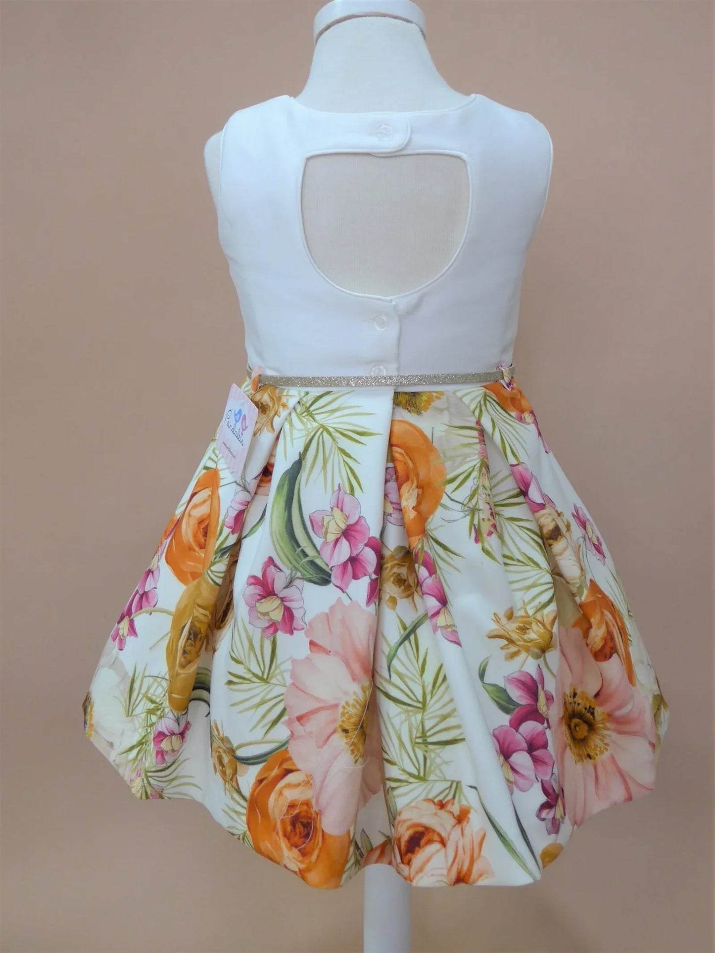 Vestido cuerpo blanco y falda floral espalda abierta - PARDALETS