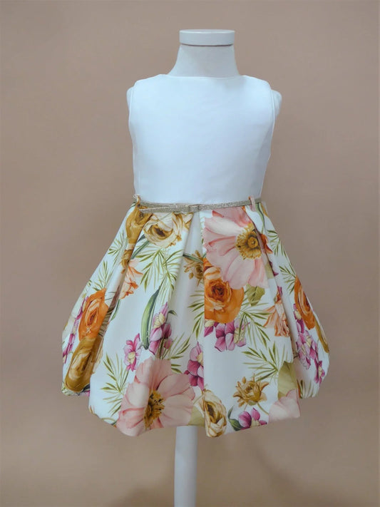 Vestido cuerpo blanco y falda floral espalda abierta - PARDALETS