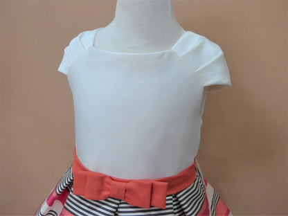 Vestido cuerpo blanco y falda rayitas rosas y grises - PARDALETS
