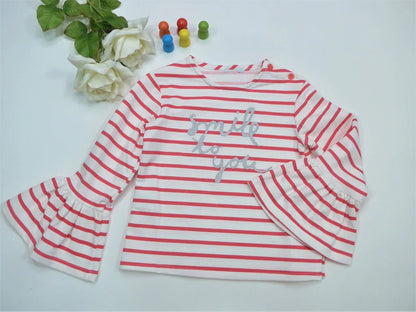 Sudadera manga volante de rayas coral "Smile to you" - PARDALETS
