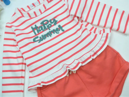 Conjunto short coral y sudadera rayas bajo volante "Happy Summer" - PARDALETS