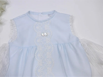 Pelele azul bebé con puntilla blanca - PARDALETS