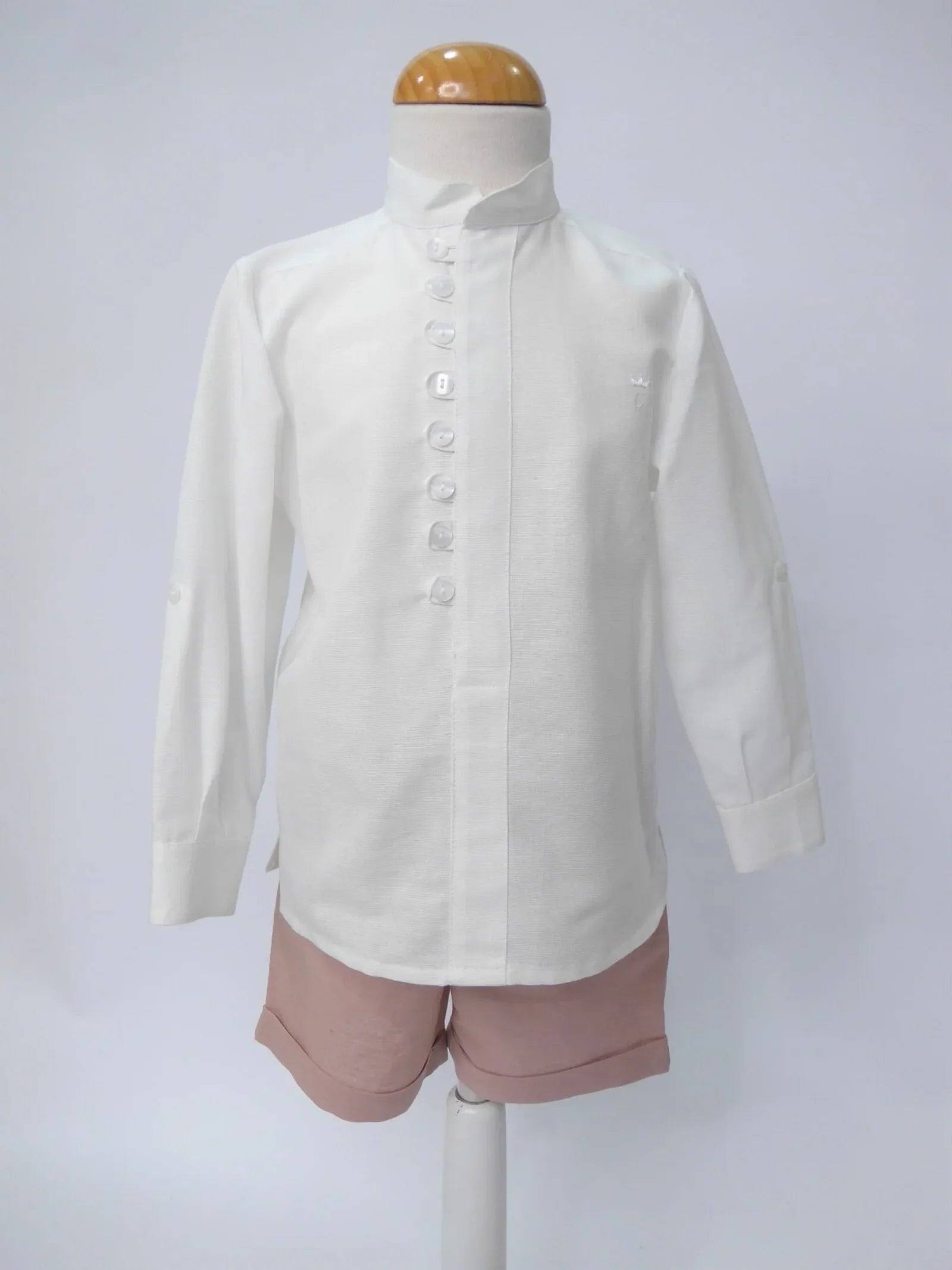 Camisa de lino blanco y short rosa empolvado - PARDALETS
