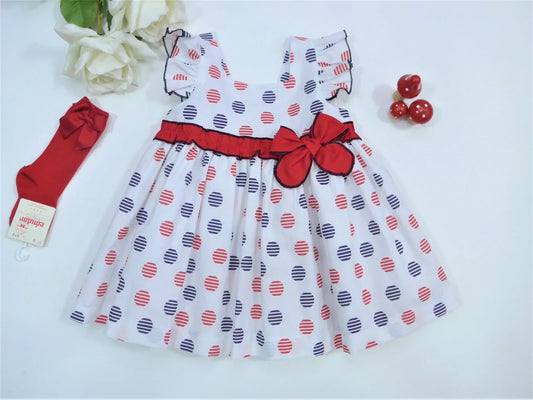 Vestido tirantes estampado circulitos rojo y azul marino - PARDALETS