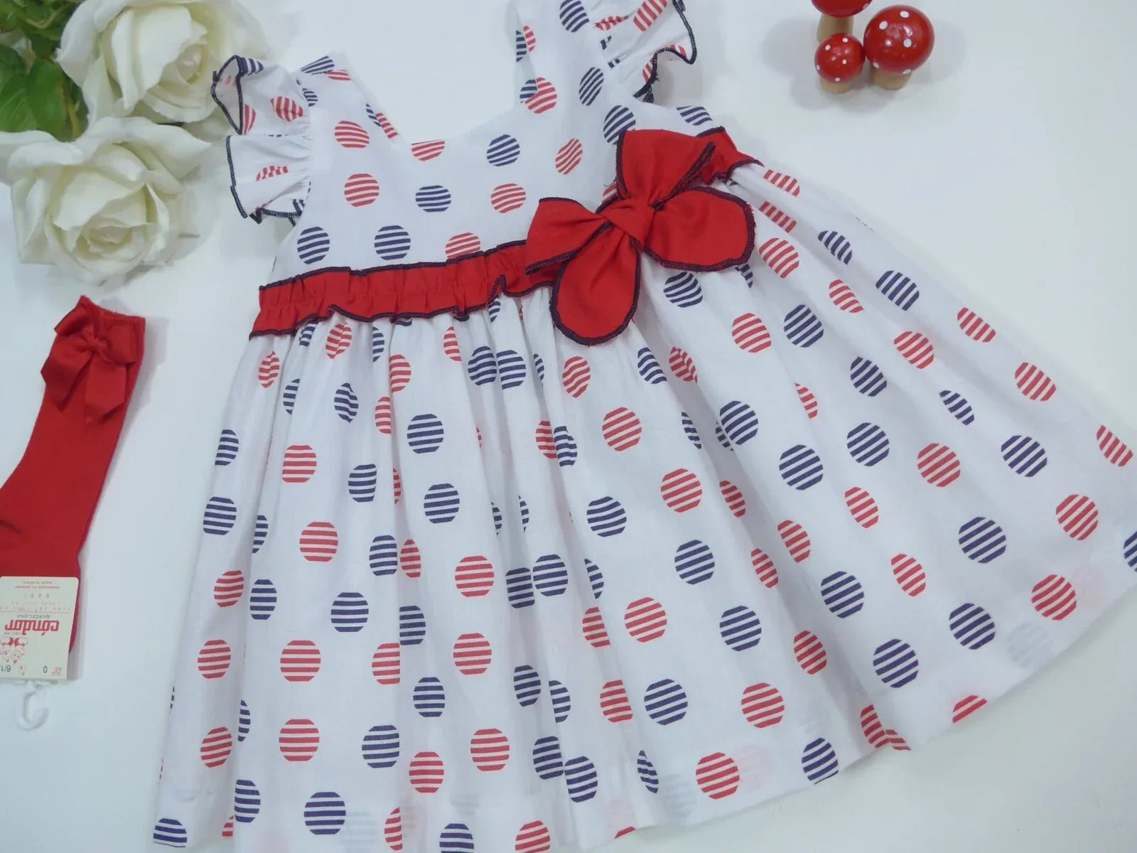 Vestido tirantes estampado circulitos rojo y azul marino - PARDALETS