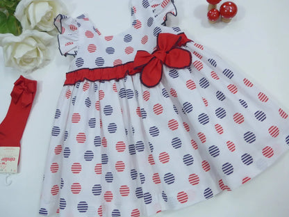 Vestido tirantes estampado circulitos rojo y azul marino - PARDALETS