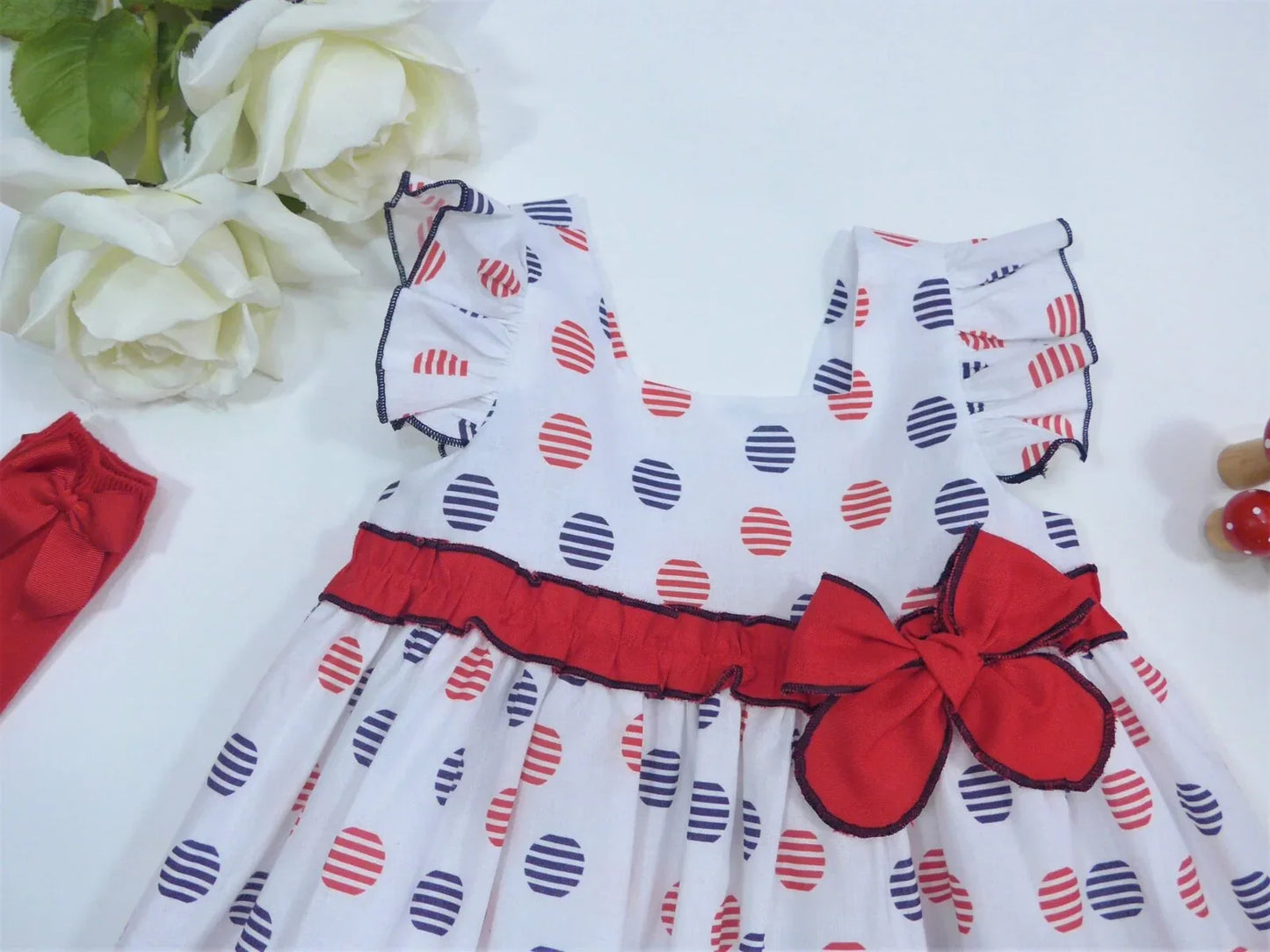 Vestido tirantes estampado circulitos rojo y azul marino - PARDALETS