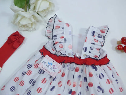 Vestido tirantes estampado circulitos rojo y azul marino - PARDALETS