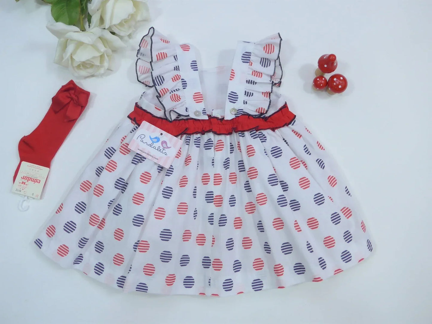 Vestido tirantes estampado circulitos rojo y azul marino - PARDALETS