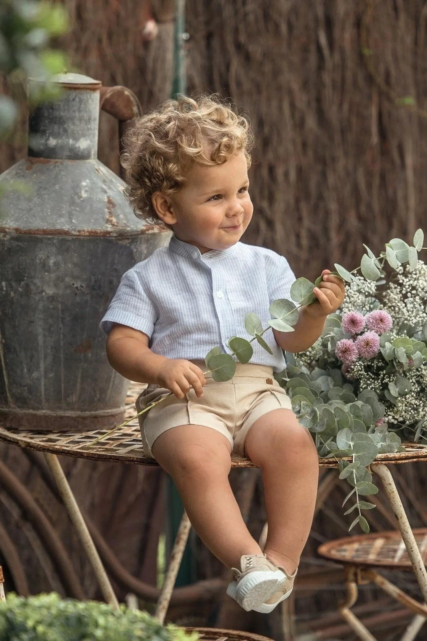 Conjunto camisa rayas celeste y short arena "Asuan" - PARDALETS