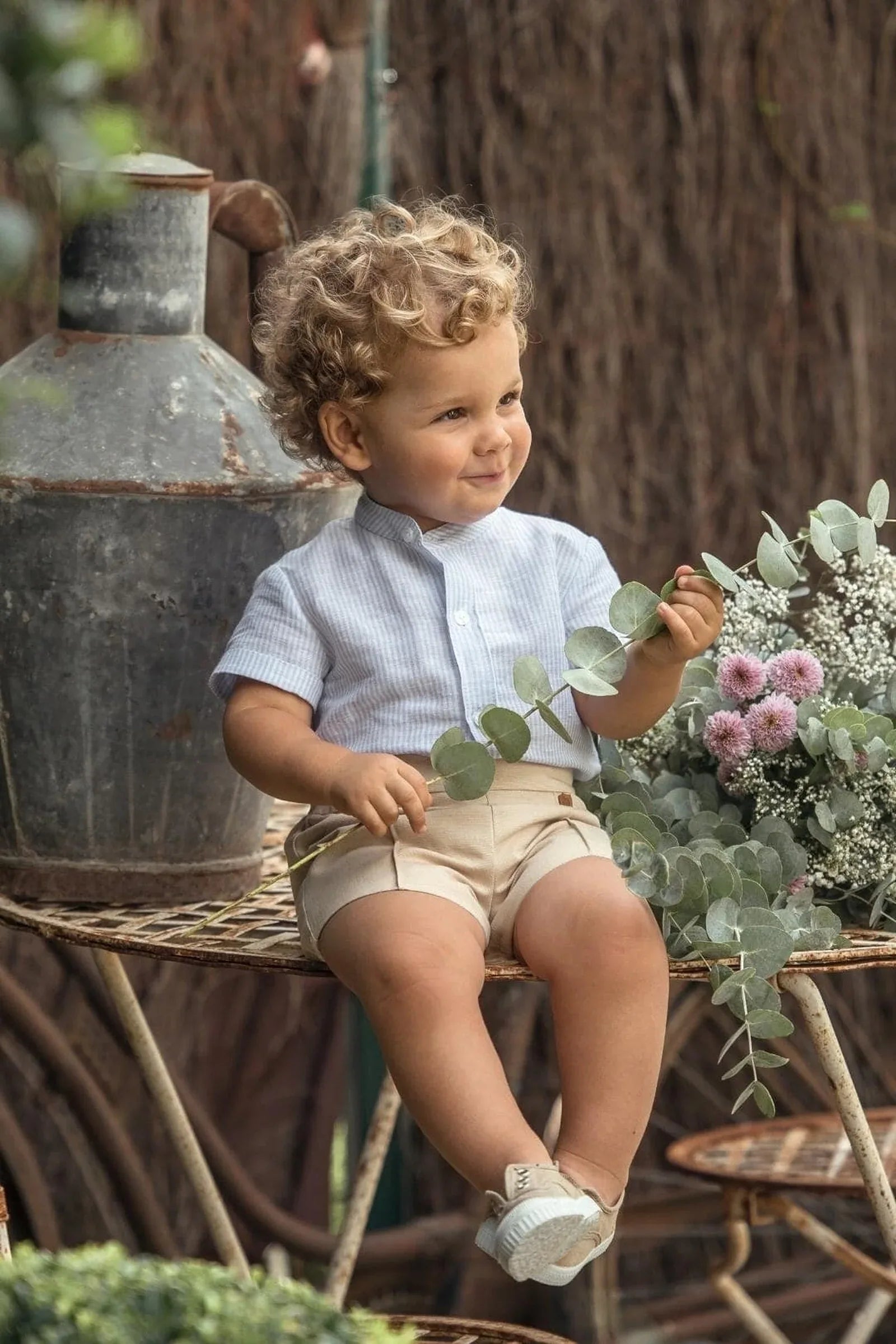 Conjunto camisa rayas celeste y short arena "Asuan" - PARDALETS