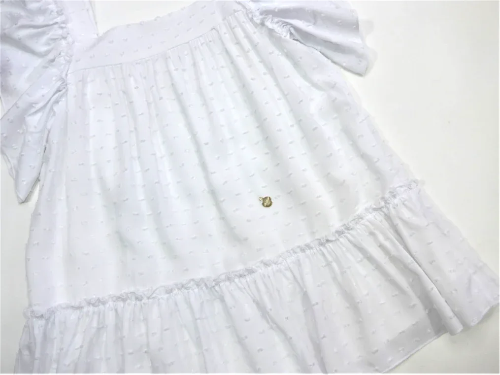 Vestido plumeti blanco con volante bajo - PARDALETS