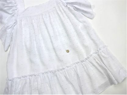 Vestido plumeti blanco con volante bajo - PARDALETS