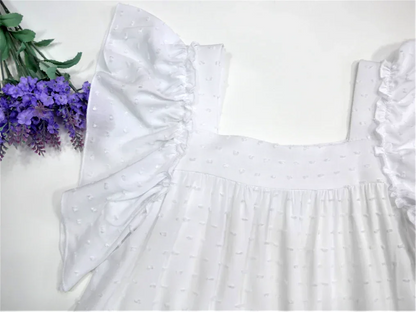 Vestido plumeti blanco con volante bajo - PARDALETS