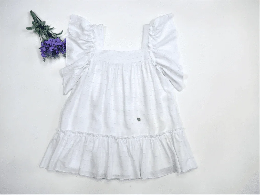 Vestido plumeti blanco con volante bajo - PARDALETS