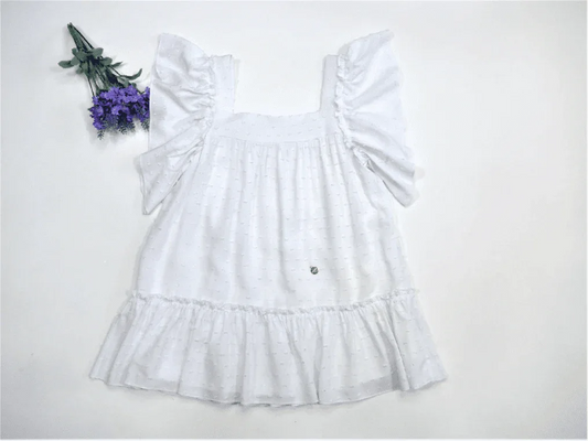 Vestido plumeti blanco con volante bajo - PARDALETS