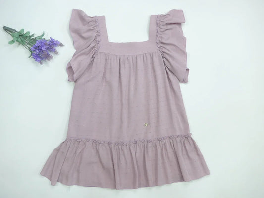 Vestido plumeti lila clarito con volante bajo - PARDALETS