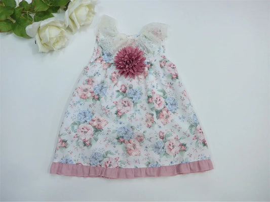 Vestido plumeti estampado flores con cuello de puntilla y pompón - PARDALETS