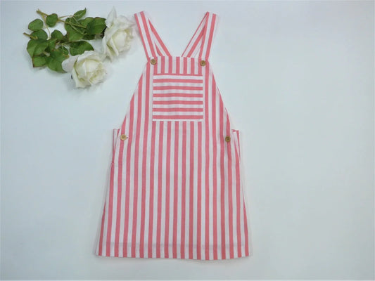 Vestido rayas coral con botones y bolsillito - PARDALETS