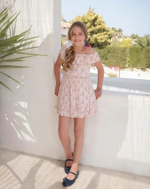 Vestido rosa palo con estampado de flores - PARDALETS