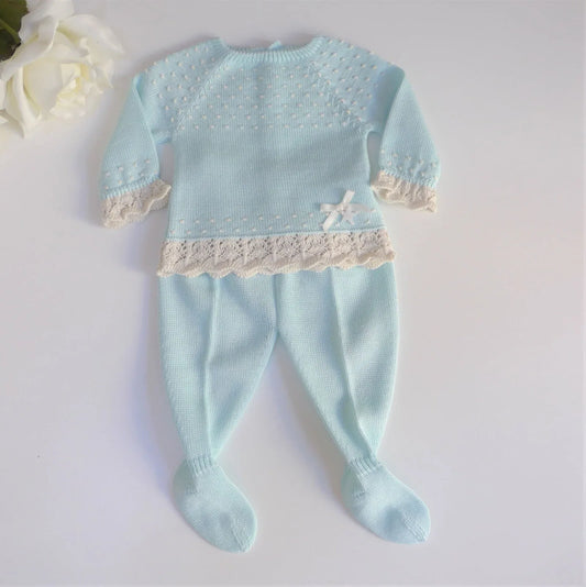 Jubón y polaina verde agua con detalles beige - PARDALETS