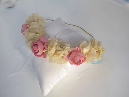 Corona flores beige y rosita - PARDALETS