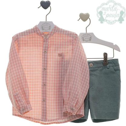 Conjunto camisa cuadros vichy y short verde "Romeo y Julieta" - PARDALETS